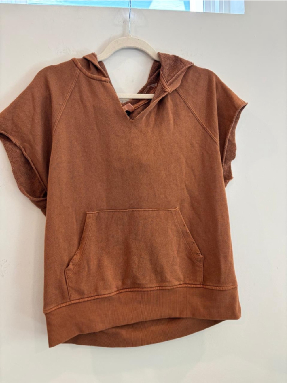 Universal Thread Brown Mineral Wash Short Sleeve French Terry Hoodie Small #S24